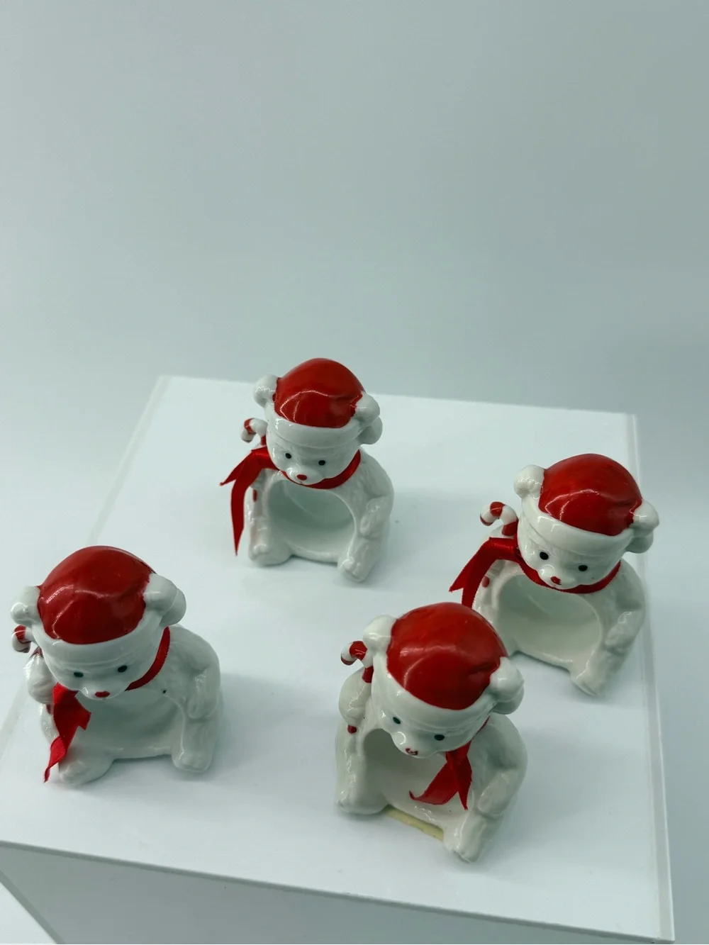 Holiday Bear Napkin Rings in Red and White - Set of 4